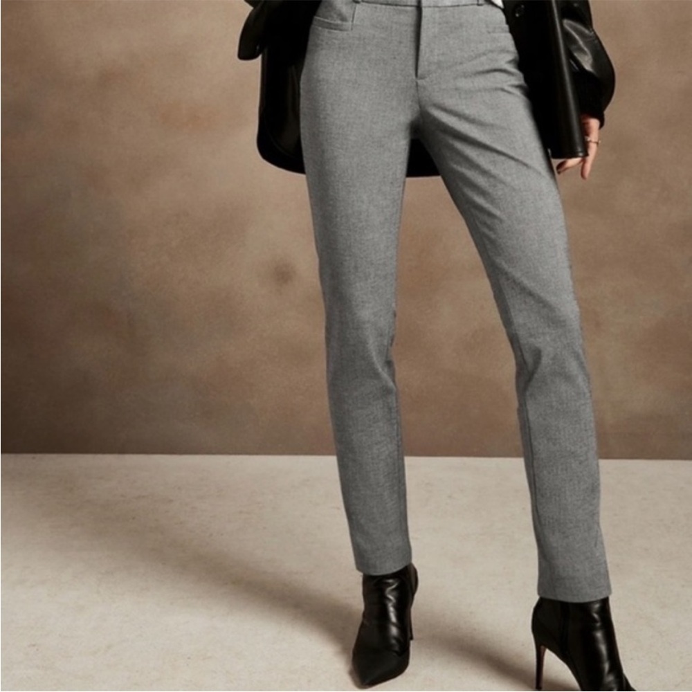 Banana Republic Houndstooth Plaid Grey/Black Ankle Pants Career Slim Fit 10